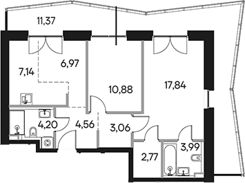 Планировка — Селигер Сити, 3-комн., 64 м²