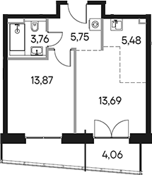 Планировка — Селигер Сити, 2-комн., 44 м²