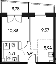 Планировка — Селигер Сити, 2-комн., 37 м²