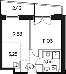 Планировка — Селигер Сити, 2-комн., 35 м²