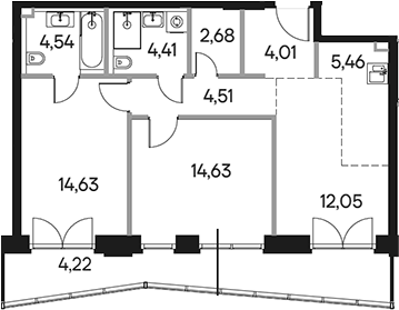 Планировка — Селигер Сити, 3-комн., 69 м²