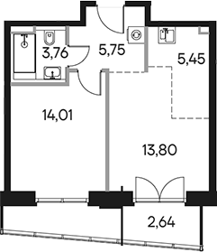 Планировка — Селигер Сити, 2-комн., 43 м²