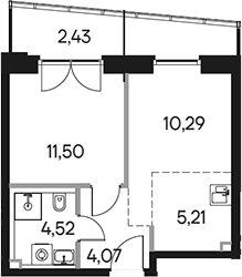 Планировка — Селигер Сити, 2-комн., 36 м²