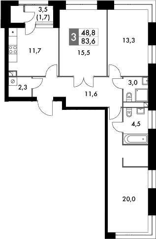 Планировка — Sky Garden, 3-комн., 82 м²