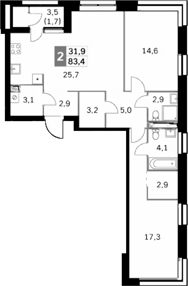 Планировка — Sky Garden, 3-комн., 82 м²