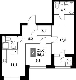 Планировка — Sky Garden, 2-комн., 55 м²