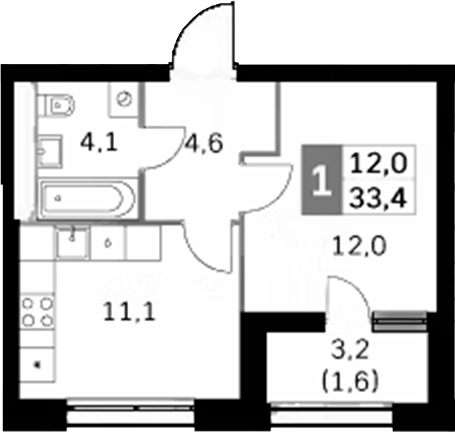 Планировка — Sky Garden, 1-комн., 32 м²
