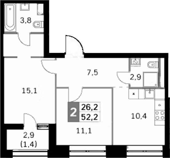 Планировка — Sky Garden, 2-комн., 51 м²