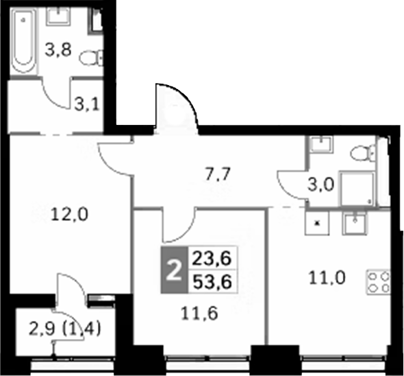 Планировка — Sky Garden, 2-комн., 52 м²