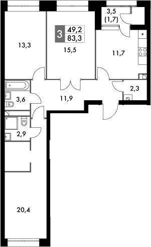 Планировка — Sky Garden, 3-комн., 82 м²