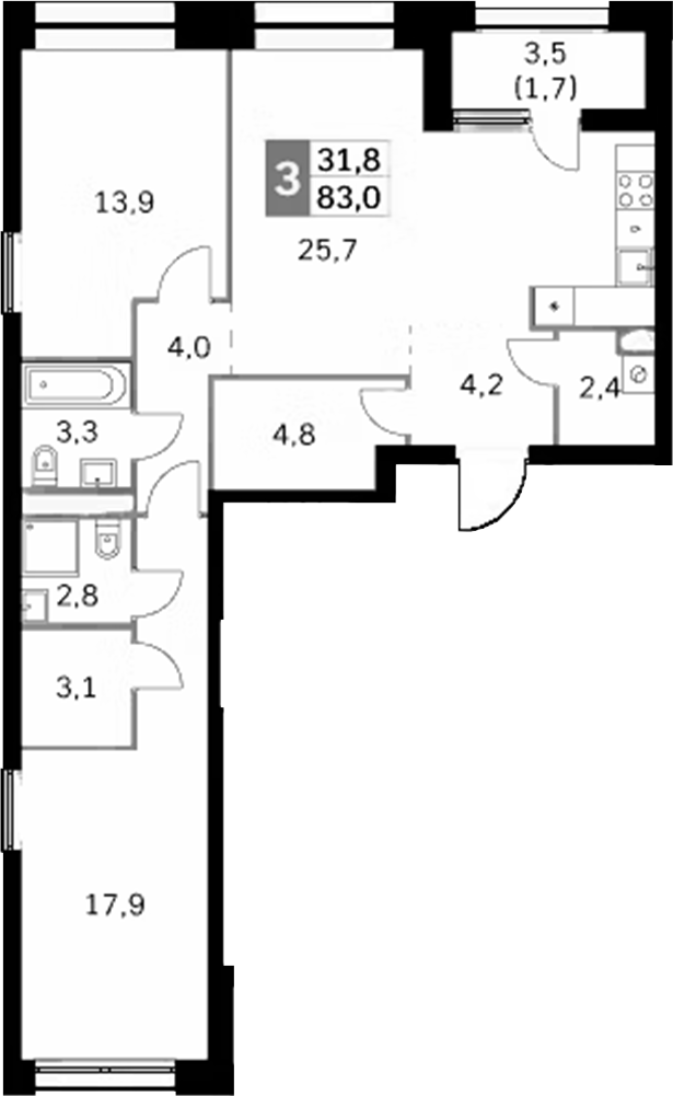 Планировка — Sky Garden, 3-комн., 82 м²