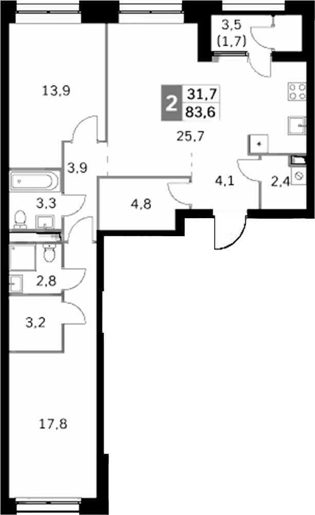 Планировка — Sky Garden, 3-комн., 82 м²