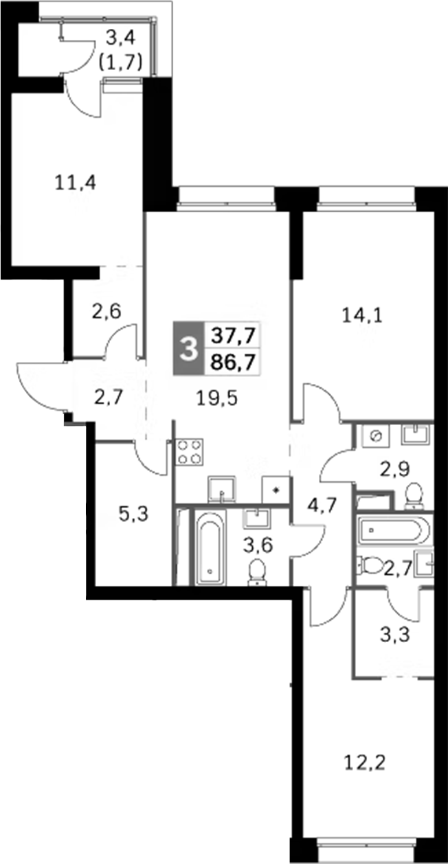 Планировка — Sky Garden, 4-комн., 85 м²