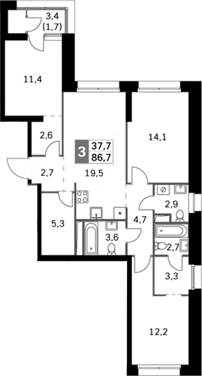 Планировка — Sky Garden, 4-комн., 85 м²