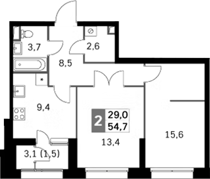 Планировка — Sky Garden, 2-комн., 53 м²