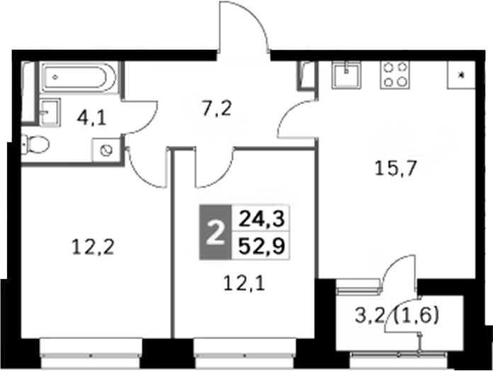 Планировка — Sky Garden, 3-комн., 51 м²