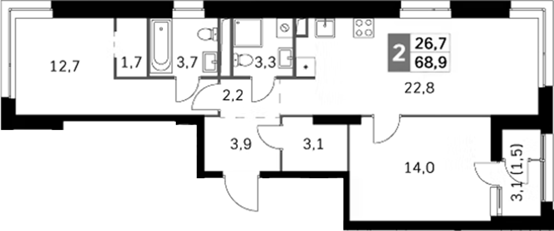 Планировка — Sky Garden, 3-комн., 67 м²