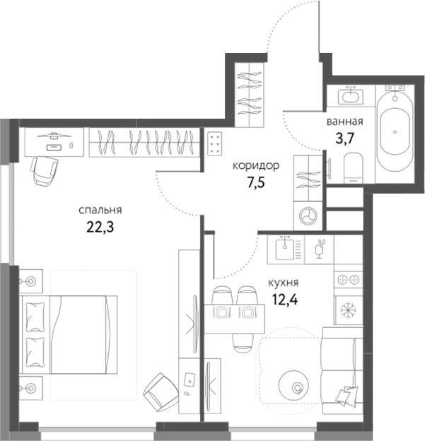 Планировка — Сиреневый парк, 1-комн., 46 м²
