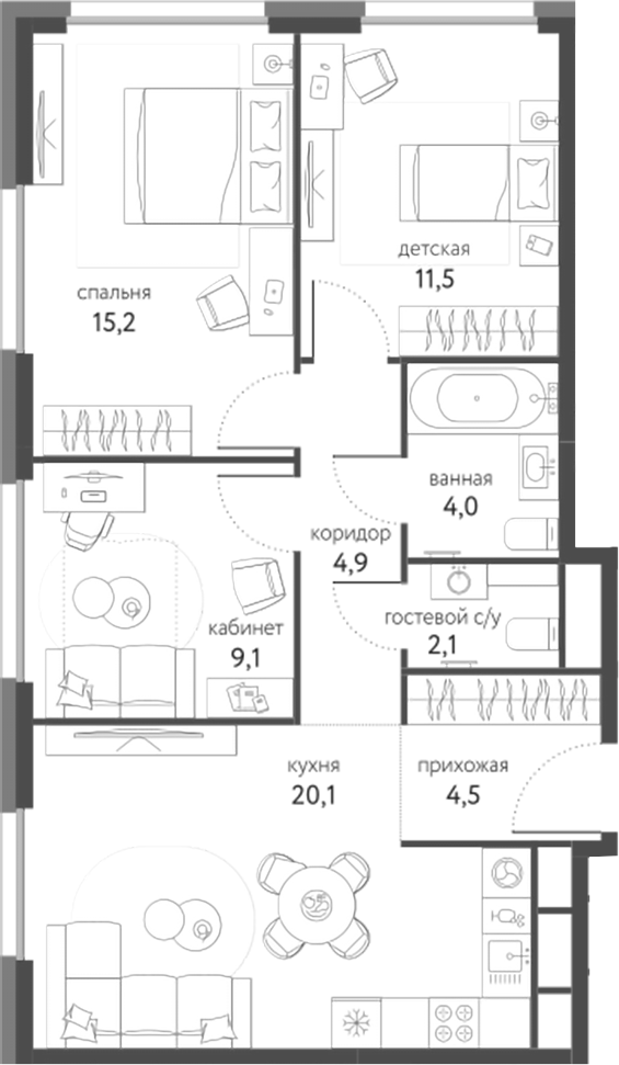 Планировка — Сиреневый парк, 3-комн., 71 м²