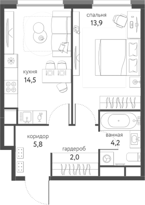Планировка — Сиреневый парк, 1-комн., 40 м²