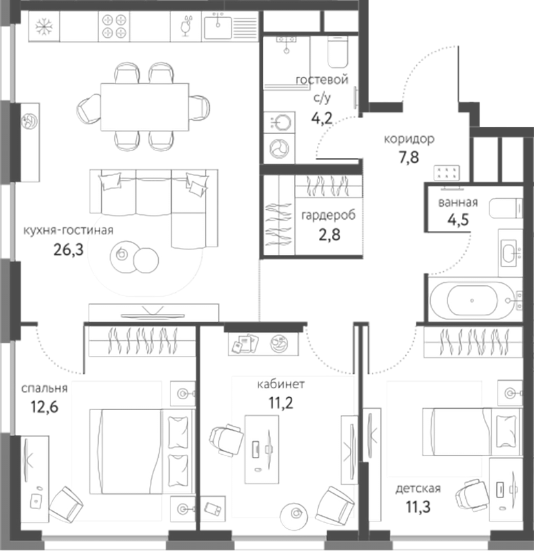 Планировка — Сиреневый парк, 4-комн., 81 м²
