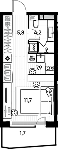 Планировка — ПРАЙД, Студия, 28 м²