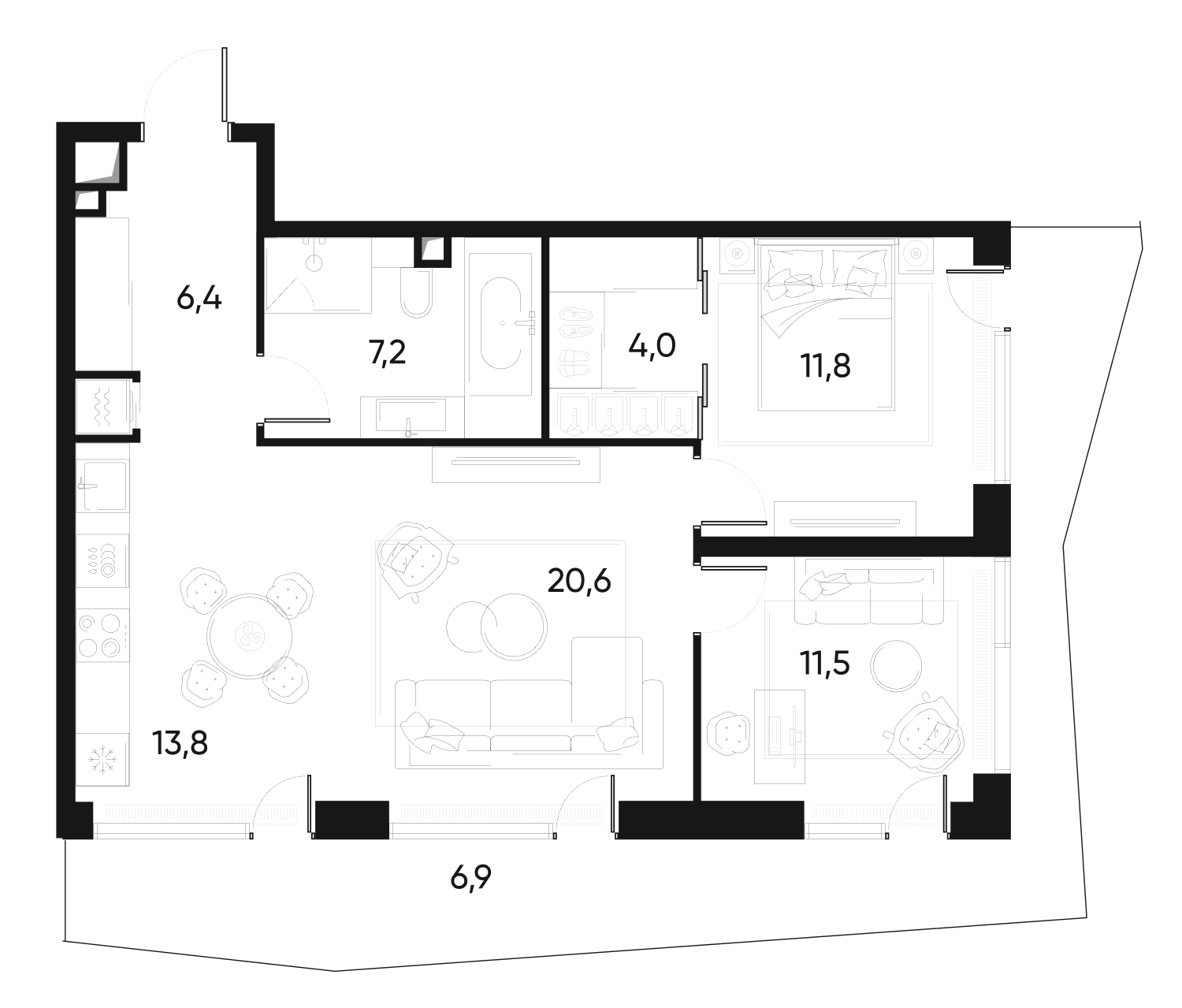 Планировка — ПРАЙД, 3-комн., 70 м²