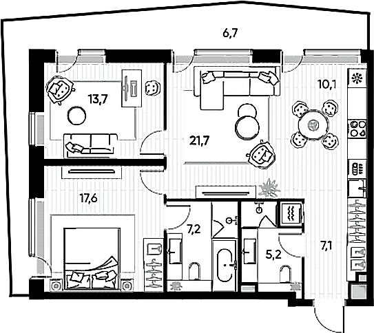 Планировка — ПРАЙД, 3-комн., 77 м²
