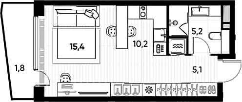Планировка — ПРАЙД, Студия, 34 м²