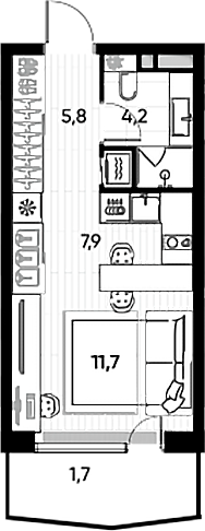 Планировка — ПРАЙД, Студия, 28 м²