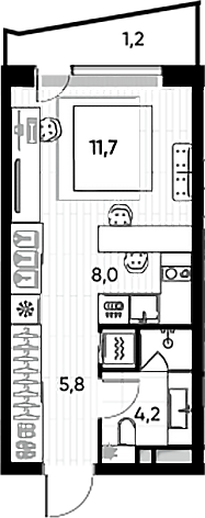 Планировка — ПРАЙД, Студия, 30 м²