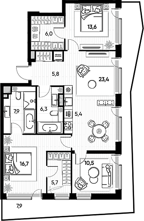 Планировка — ПРАЙД, 4-комн., 100 м²