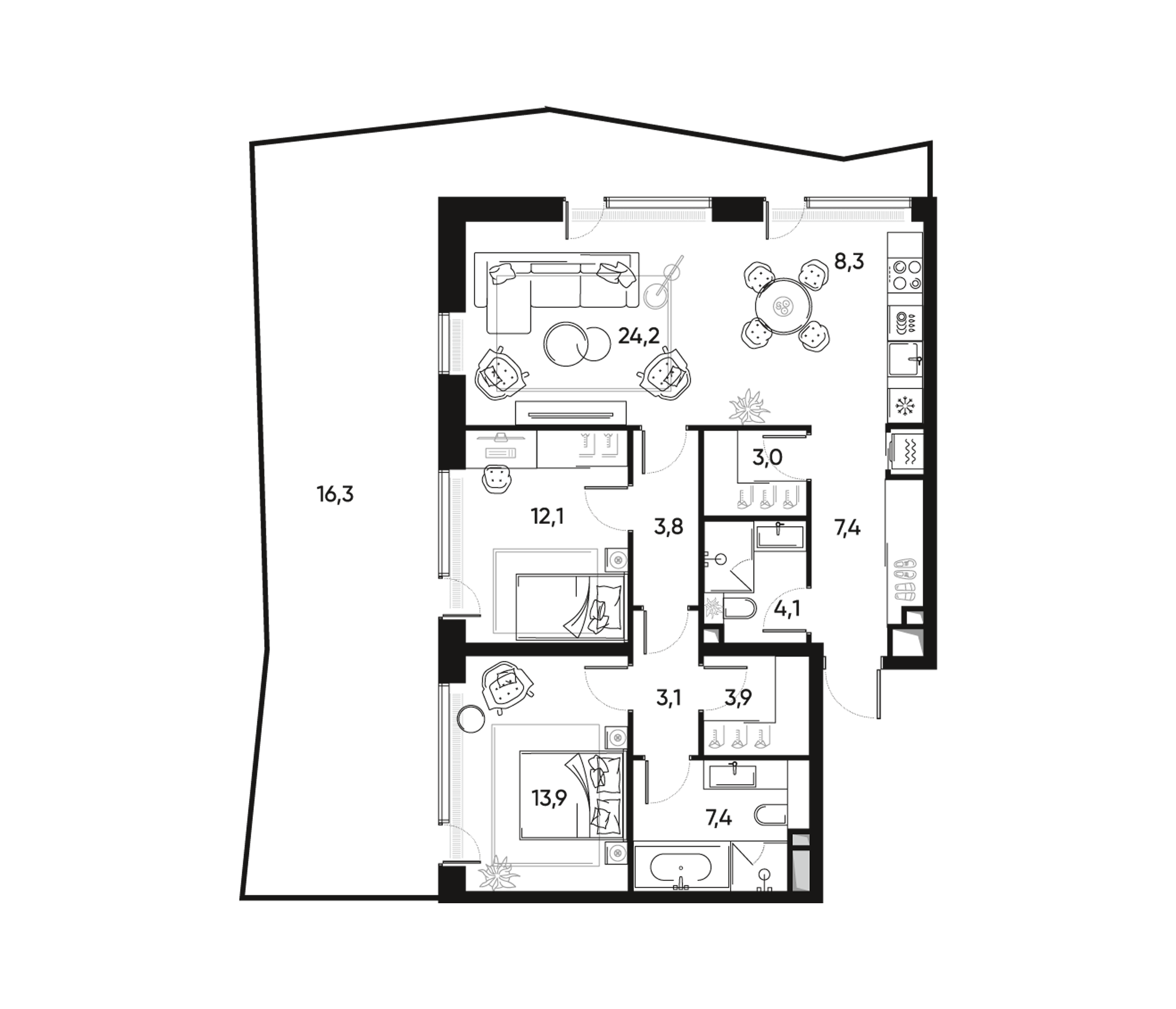Планировка — ПРАЙД, 3-комн., 76 м²