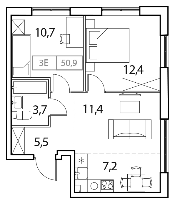 Планировка — Новый Зеленоград, 3-комн., 51 м²