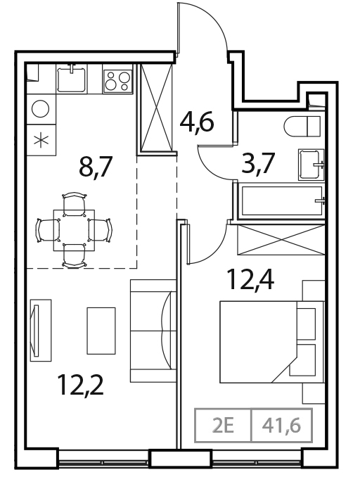 Планировка — Новый Зеленоград, 2-комн., 42 м²