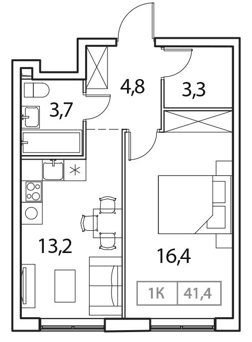 Планировка — Новый Зеленоград, 1-комн., 41 м²