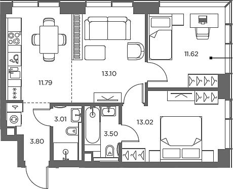 Планировка — TATE, 3-комн., 60 м²