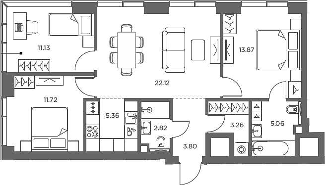 Планировка — TATE, 4-комн., 79 м²