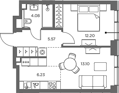 Планировка — TATE, 2-комн., 41 м²