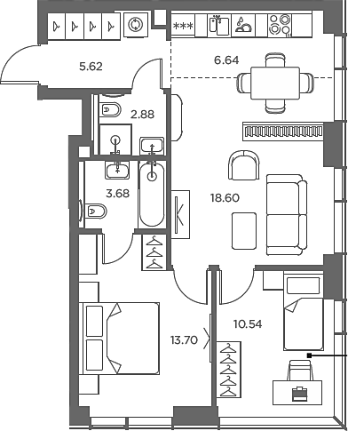 Планировка — TATE, 3-комн., 62 м²