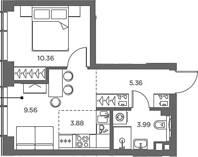 Планировка — TATE, 2-комн., 33 м²