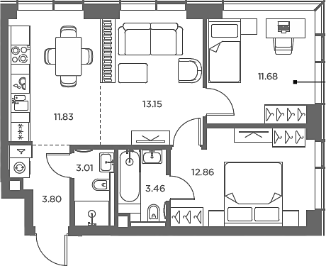 Планировка — TATE, 3-комн., 60 м²