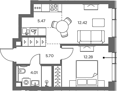 Планировка — TATE, 2-комн., 40 м²