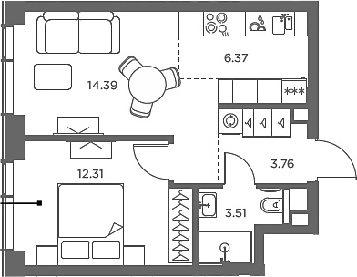 Планировка — TATE, 2-комн., 40 м²