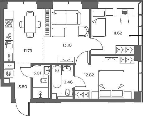 Планировка — TATE, 3-комн., 60 м²