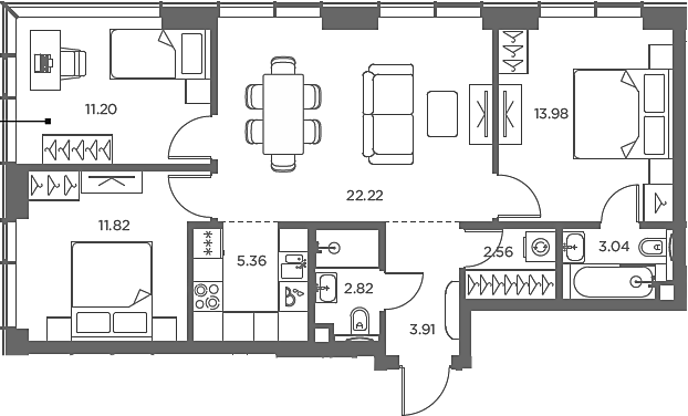 Планировка — TATE, 4-комн., 77 м²