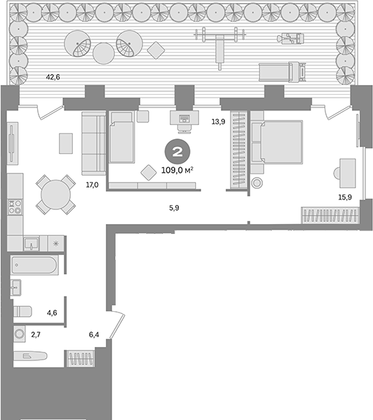 Планировка — Квартал Герцена, 2-комн., 66 м²