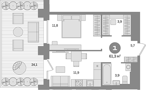 Планировка — Квартал Герцена, 1-комн., 37 м²