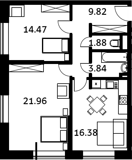 Планировка — Городские истории, 3-комн., 68 м²