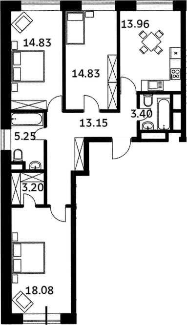Планировка — Городские истории, 3-комн., 87 м²